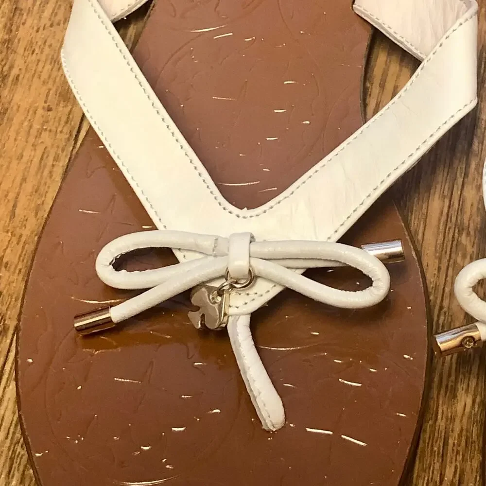 Kate Spade White Charles Vacchetta Leather Slip On Thong Sandals Size 8